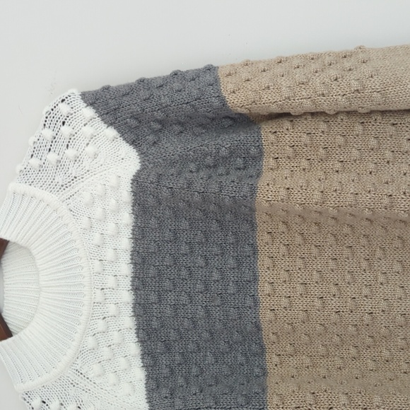 Calvin Klein Colorblocked Popcorn Knit Mock Neck Sweater Gray Large‎ - Picture 4 of 8